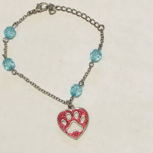 Vintage Dog Lover Paw Print Charm Bracelet Turquoise Red